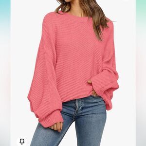 TECREW Women's Oversized Batwing Long Sleeve Pink Sweater